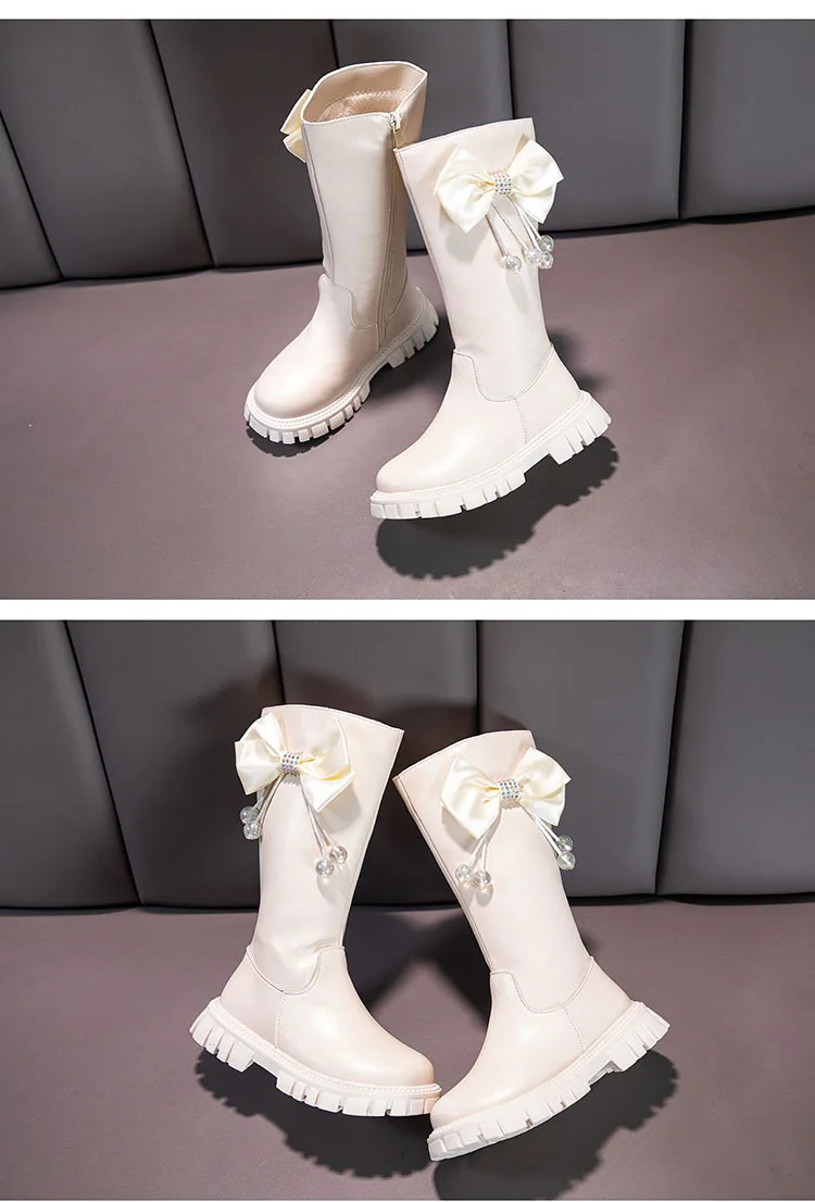 Girls Boots Zip Kids Knee High Non-Slip Plush Long Snow Boots for Girls High Leather Boots Winter Fashion Boot Princess Shoes