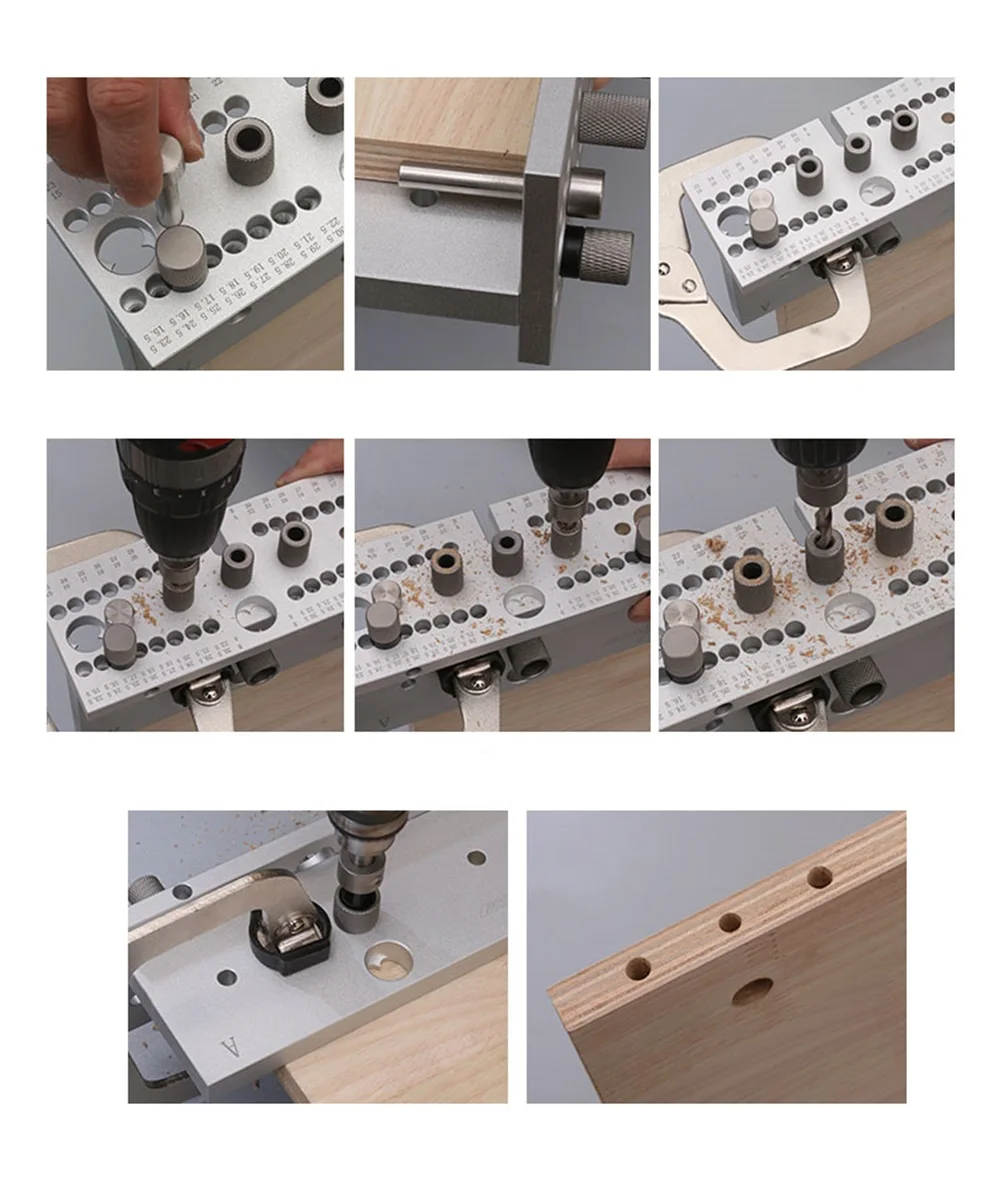 ENJOYWOOD 3 In 1 Dowel Jig Woodworking Hole Puncher Drill Guide Positioning Hole Opener DIY Drilling Guide 7/8/10MM M14 M18