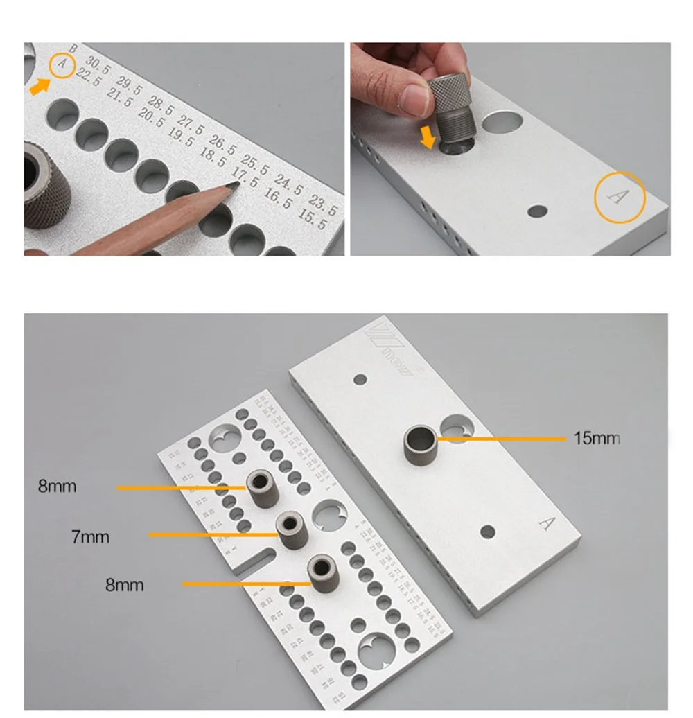 ENJOYWOOD 3 In 1 Dowel Jig Woodworking Hole Puncher Drill Guide Positioning Hole Opener DIY Drilling Guide 7/8/10MM M14 M18