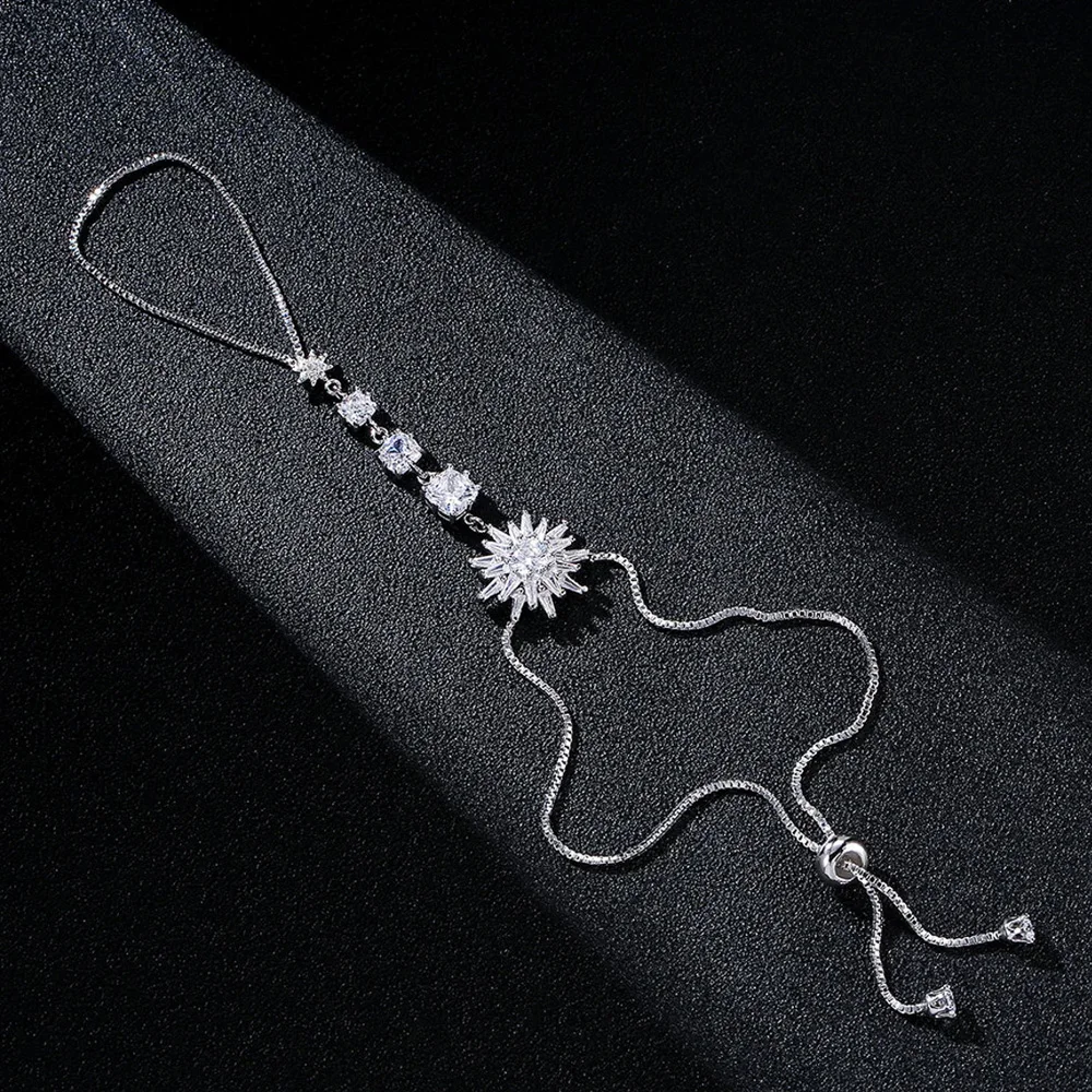 Stonefans Luxury Flower CZ Finger Bracelet Ring Hand Chain for Women Adjustable Fairy Slave Bracelet Back Hand Jewelry Gift