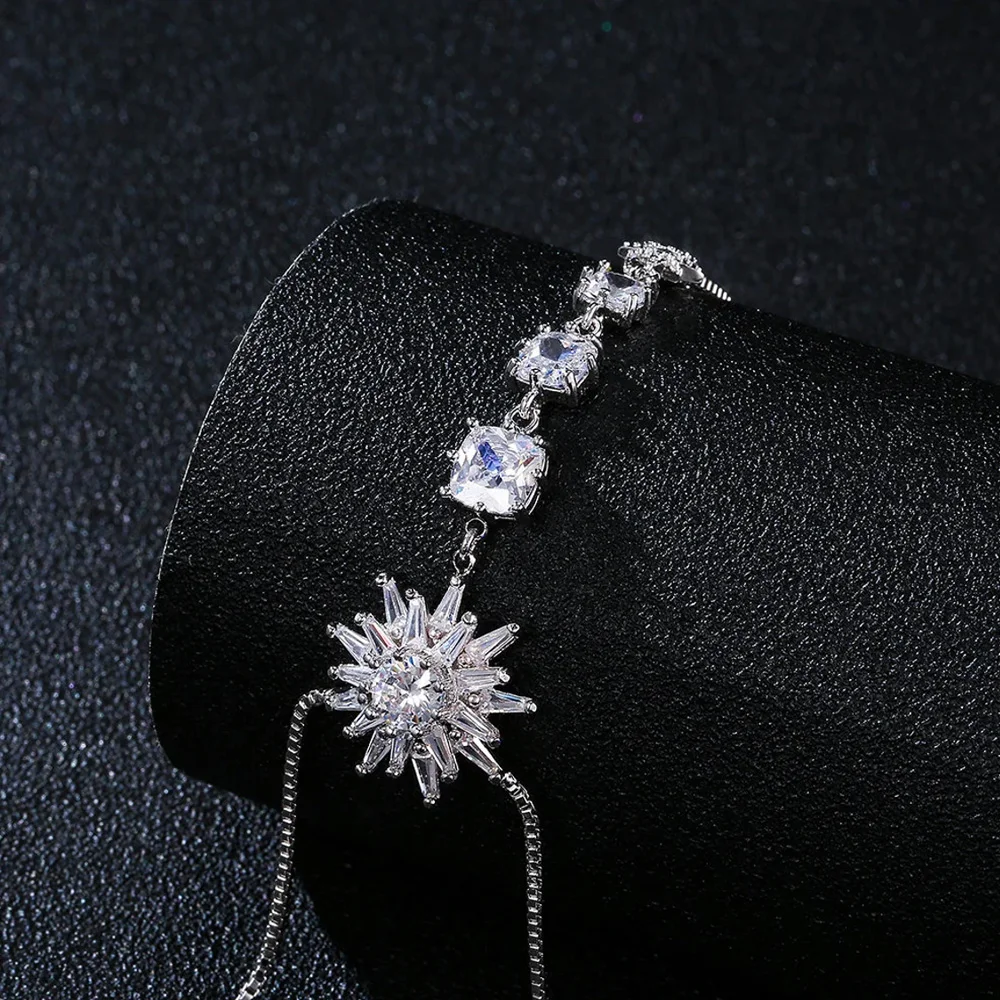 Stonefans Luxury Flower CZ Finger Bracelet Ring Hand Chain for Women Adjustable Fairy Slave Bracelet Back Hand Jewelry Gift