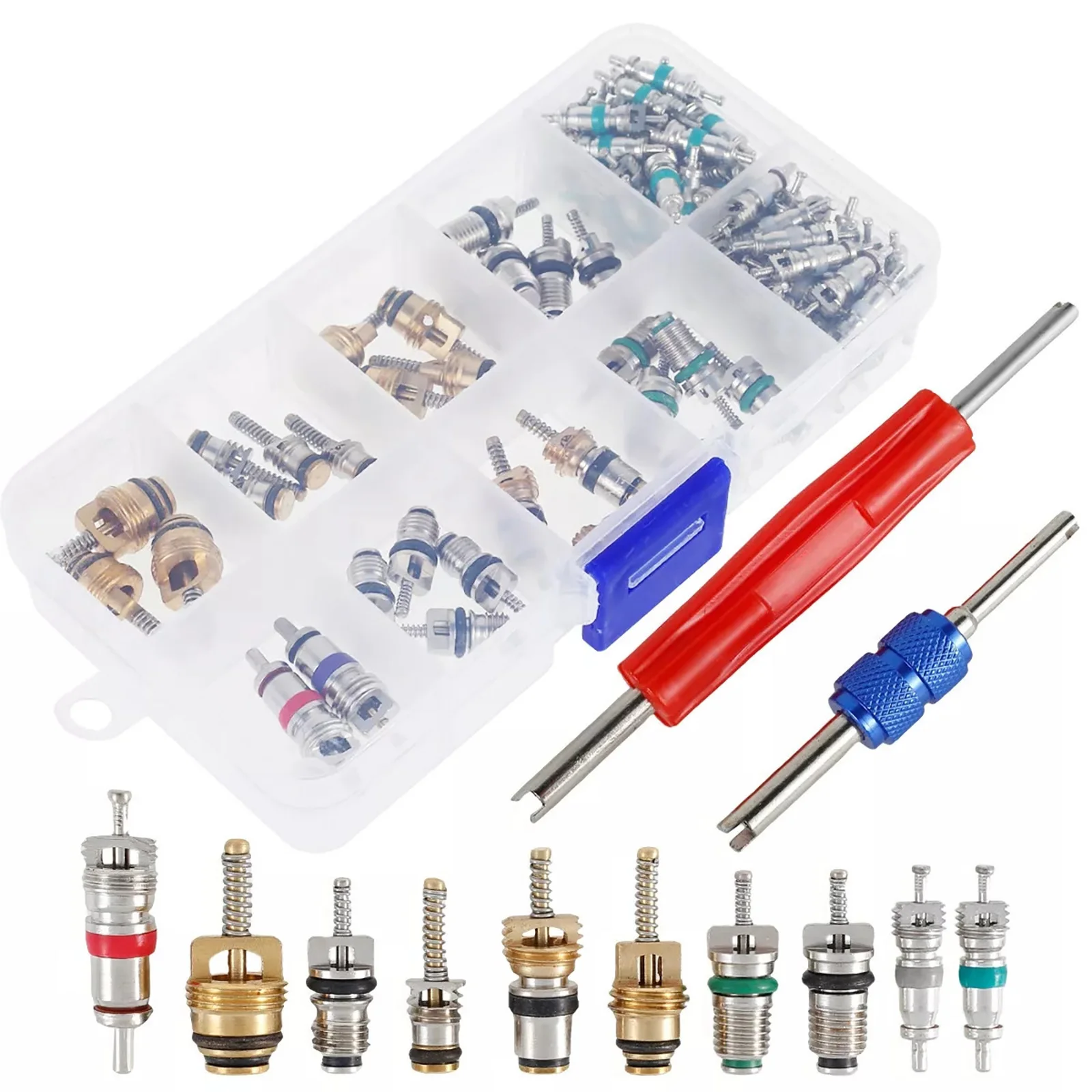 102Pcs/Set R12 & R134A Valve Core Remover Tool Installer Metal Air Conditioner Valve Stem Core Dismantling Tool For Auto Car A/C