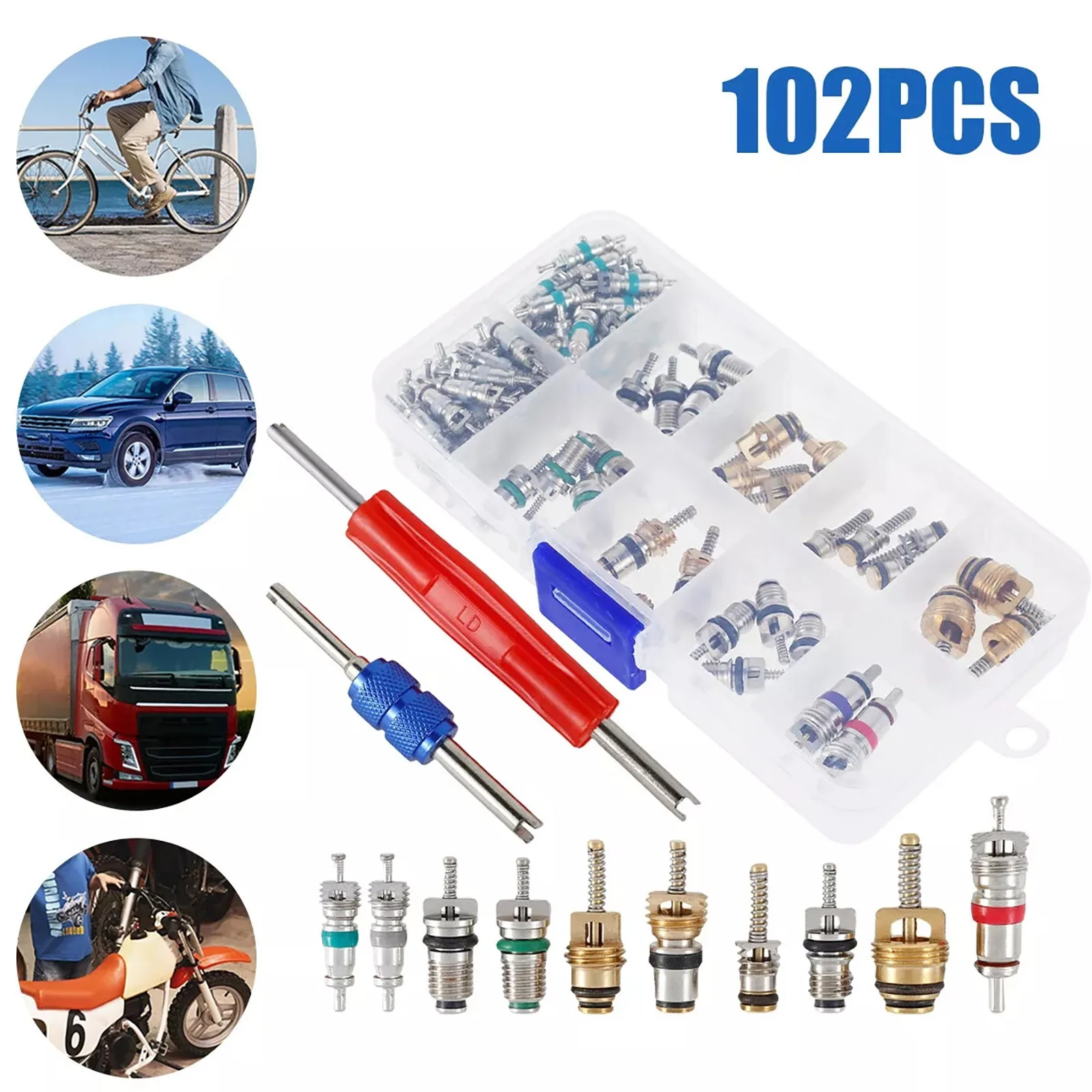 102Pcs/Set R12 & R134A Valve Core Remover Tool Installer Metal Air Conditioner Valve Stem Core Dismantling Tool For Auto Car A/C