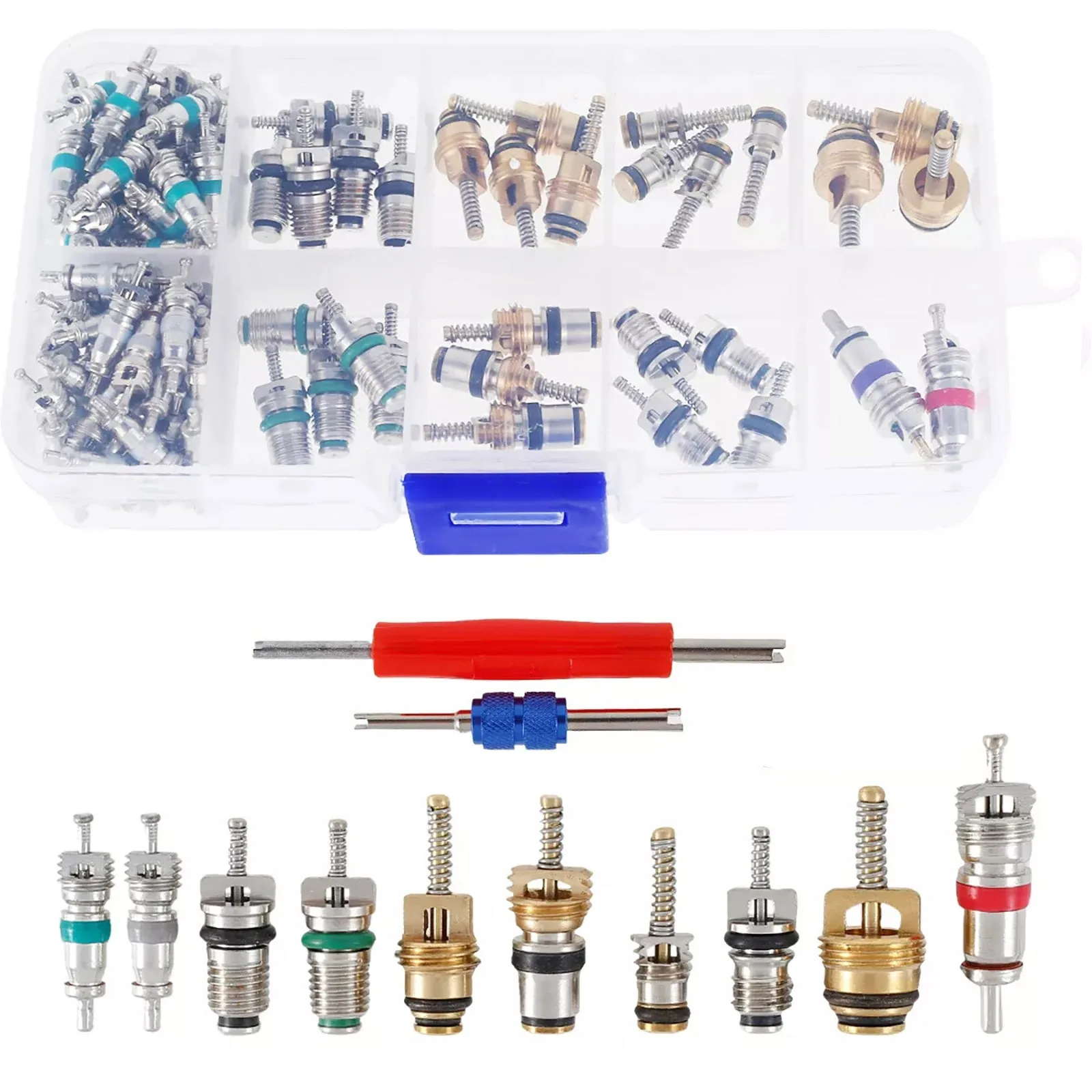 102Pcs/Set R12 & R134A Valve Core Remover Tool Installer Metal Air Conditioner Valve Stem Core Dismantling Tool For Auto Car A/C