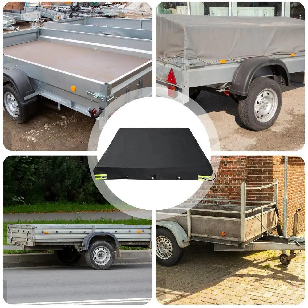Trailer Tarp 420D Oxford Waterproof Travel Trailer RV Cover Windproof Trailer Flat Tarpaulin For Cars Transport Trailers RV