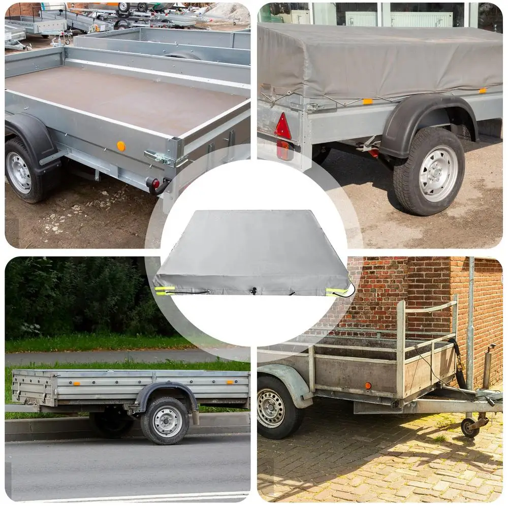 Trailer Tarp 420D Oxford Waterproof Travel Trailer RV Cover Windproof Trailer Flat Tarpaulin For Cars Transport Trailers RV