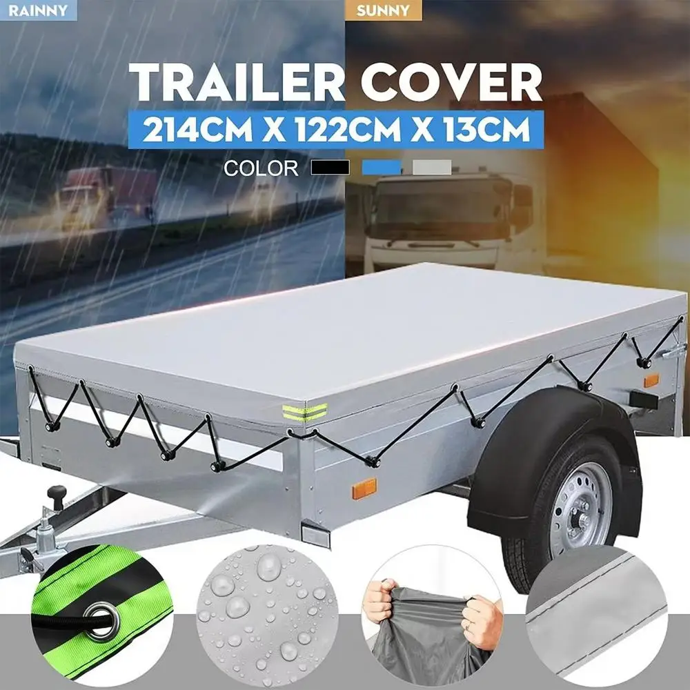 Trailer Tarp 420D Oxford Waterproof Travel Trailer RV Cover Windproof Trailer Flat Tarpaulin For Cars Transport Trailers RV