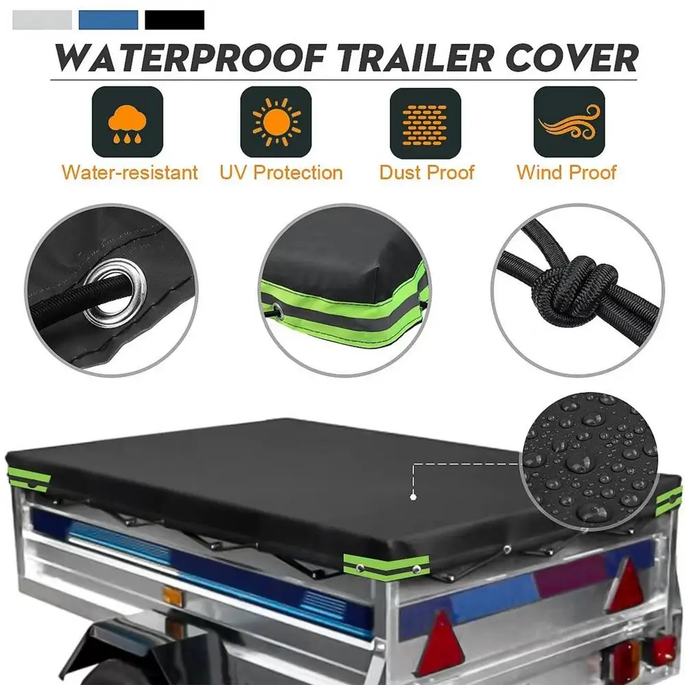 Trailer Tarp 420D Oxford Waterproof Travel Trailer RV Cover Windproof Trailer Flat Tarpaulin For Cars Transport Trailers RV