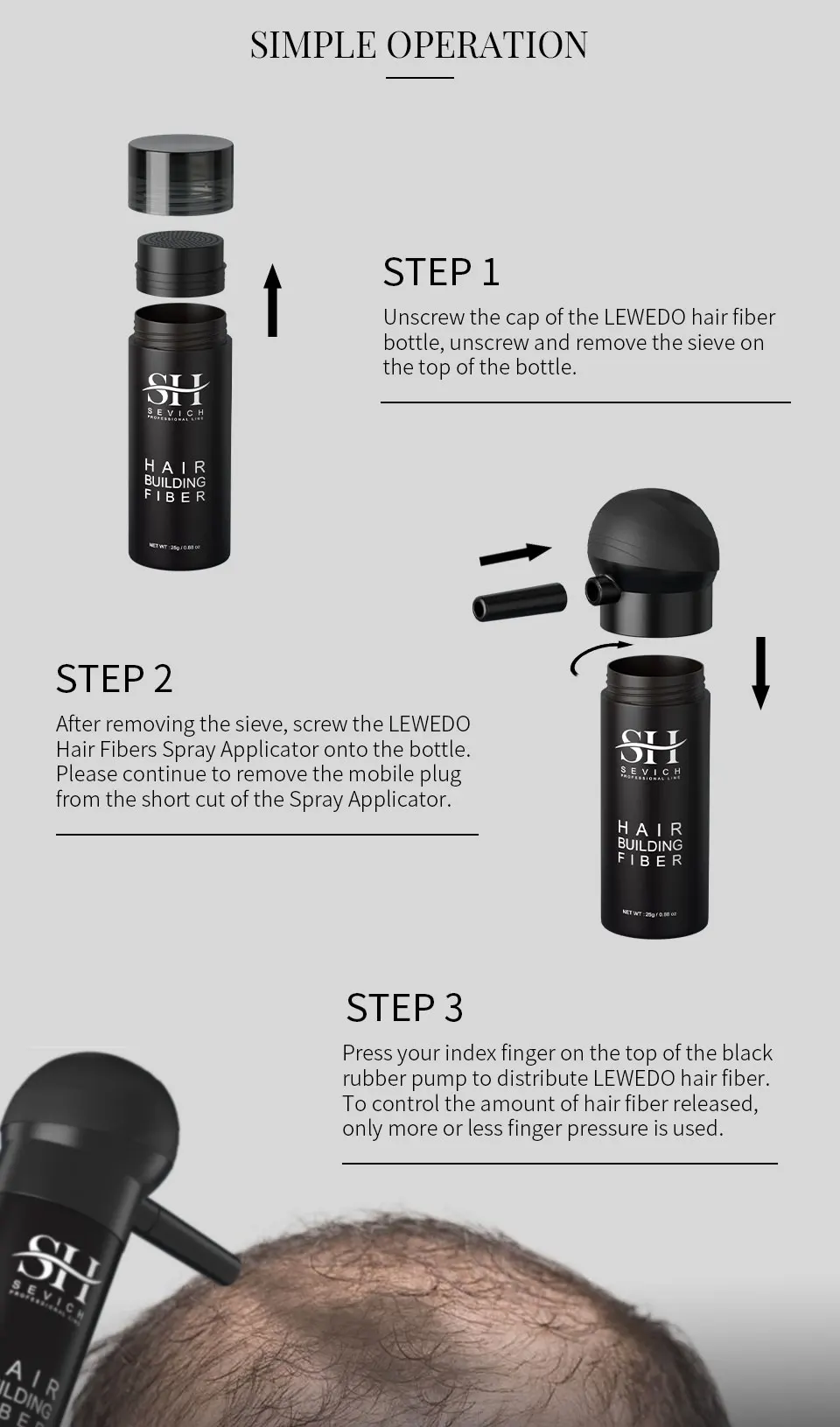 3pcs Hair Fibers Set Keratin Hair Building Styling Powder Hair Loss Instant Regrowth Thickening Powders Hairline Beard Filling