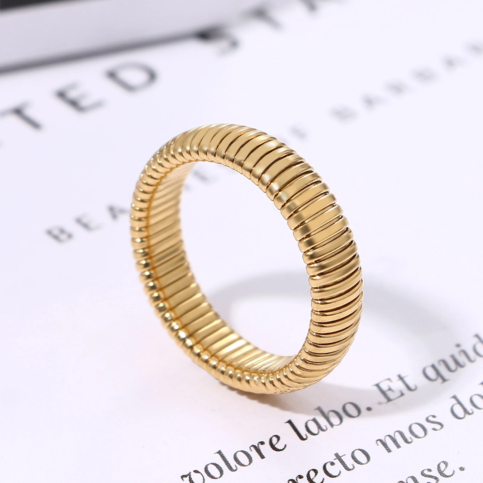 BONISKISS Women Elastic Ring Personality Simple Thick Stainless Steel Women's Gold Ring Micro Elastic Can Be Folded Silver Gold
