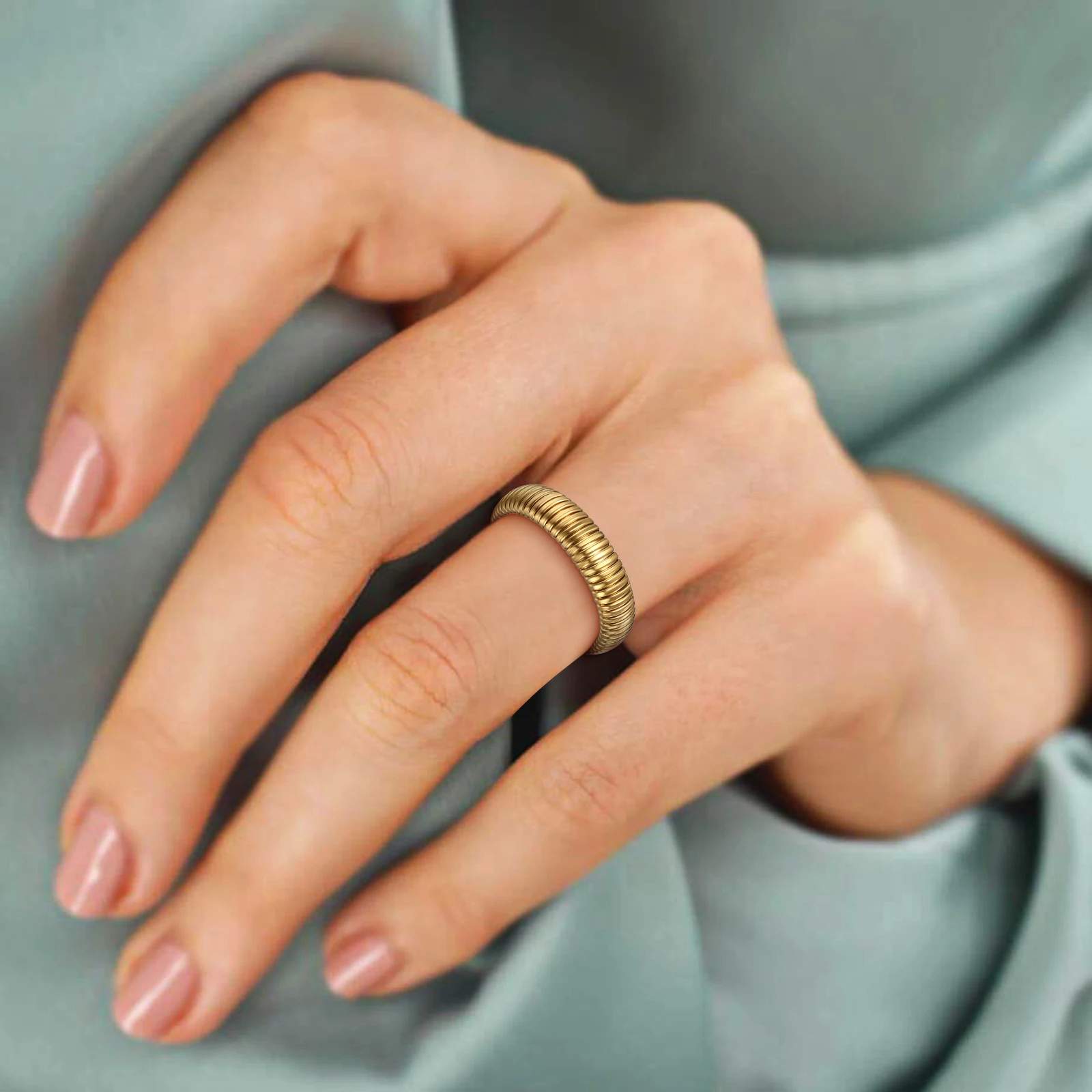 BONISKISS Women Elastic Ring Personality Simple Thick Stainless Steel Women's Gold Ring Micro Elastic Can Be Folded Silver Gold