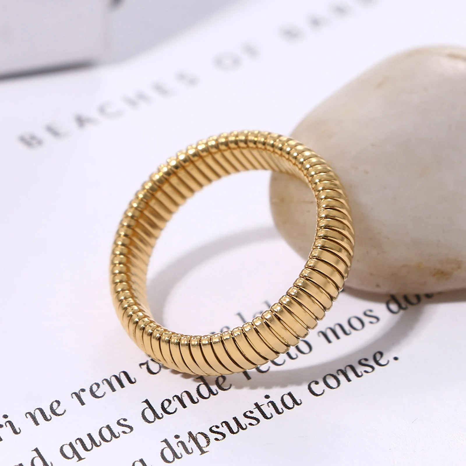 BONISKISS Women Elastic Ring Personality Simple Thick Stainless Steel Women's Gold Ring Micro Elastic Can Be Folded Silver Gold