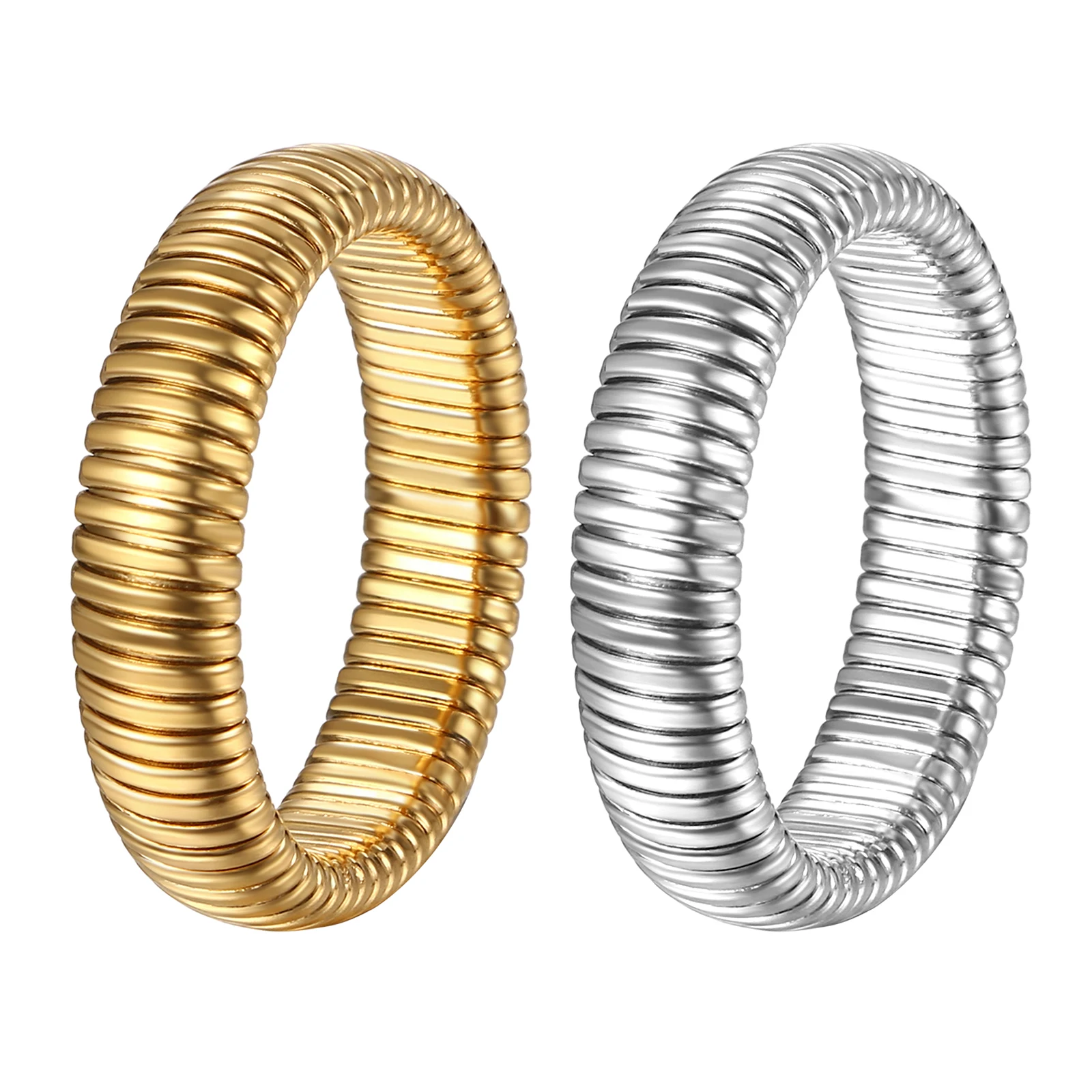 BONISKISS Women Elastic Ring Personality Simple Thick Stainless Steel Women's Gold Ring Micro Elastic Can Be Folded Silver Gold