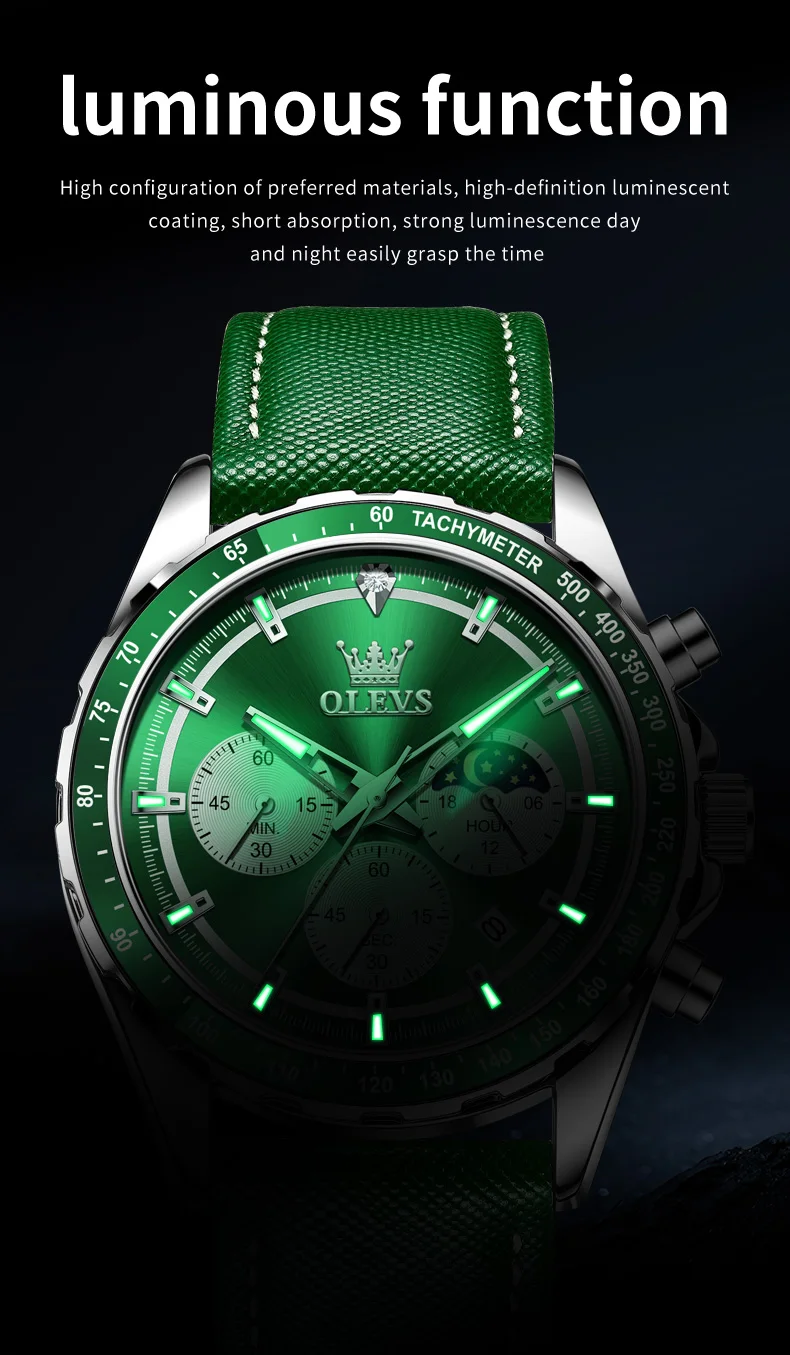 OLEVS 2945 Original Watch for Men Chronograph Waterproof Moon Phase Auto Date Male Hand Clock 2024 NEW Wristwatch Man