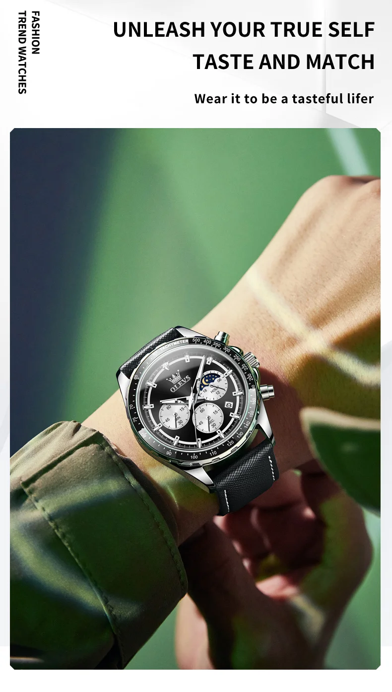 OLEVS 2945 Original Watch for Men Chronograph Waterproof Moon Phase Auto Date Male Hand Clock 2024 NEW Wristwatch Man
