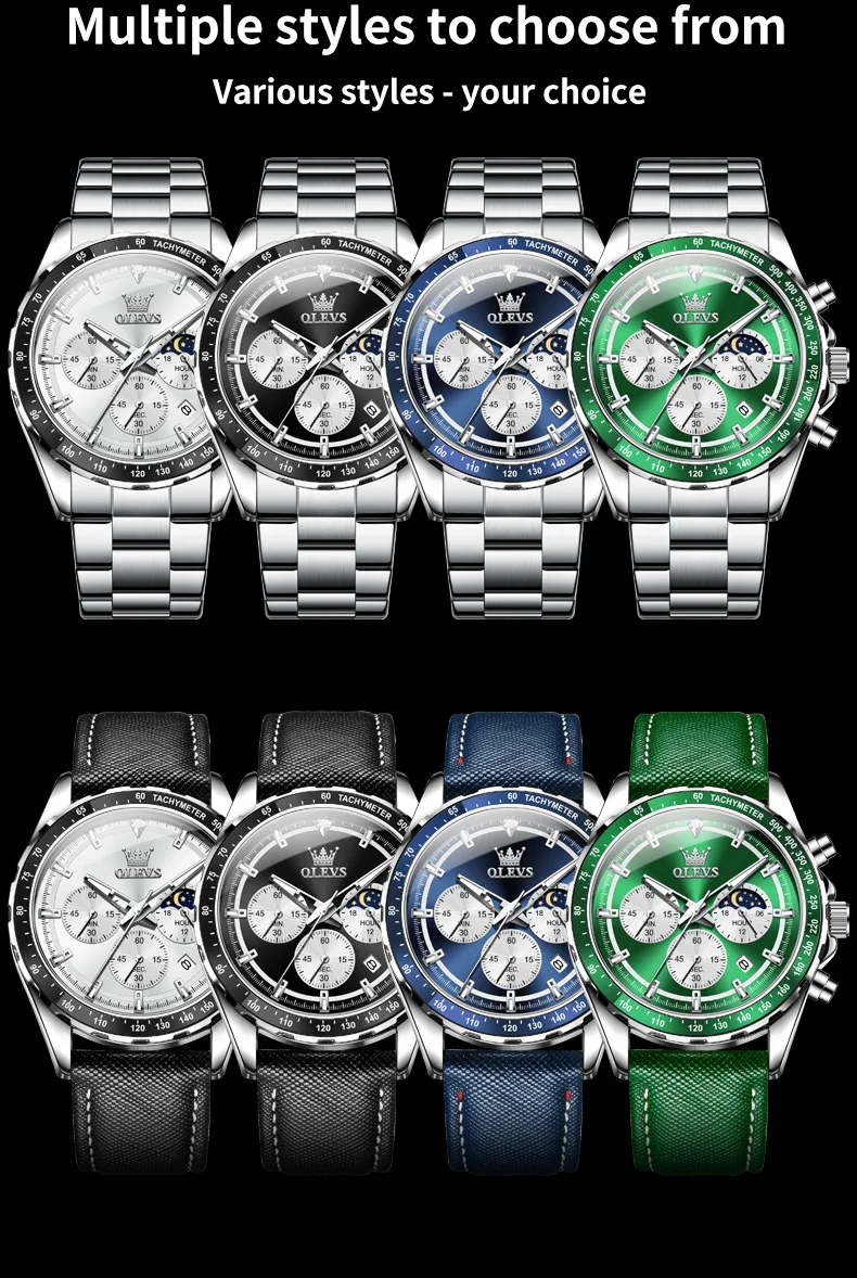 OLEVS 2945 Original Watch for Men Chronograph Waterproof Moon Phase Auto Date Male Hand Clock 2024 NEW Wristwatch Man
