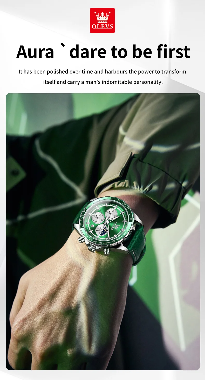 OLEVS 2945 Original Watch for Men Chronograph Waterproof Moon Phase Auto Date Male Hand Clock 2024 NEW Wristwatch Man