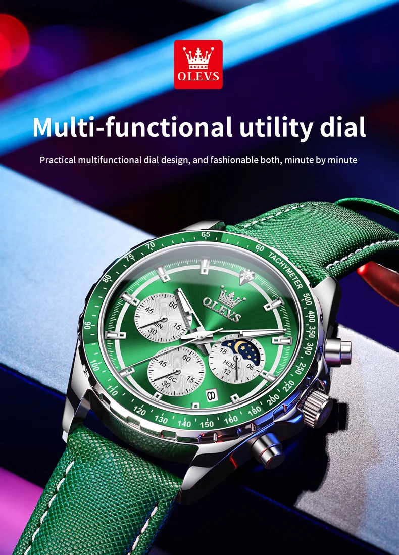 OLEVS 2945 Original Watch for Men Chronograph Waterproof Moon Phase Auto Date Male Hand Clock 2024 NEW Wristwatch Man