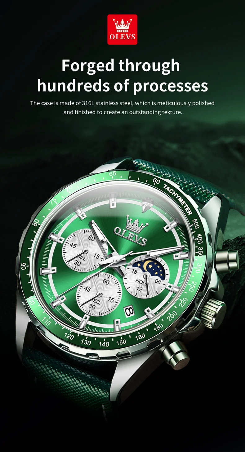 OLEVS 2945 Original Watch for Men Chronograph Waterproof Moon Phase Auto Date Male Hand Clock 2024 NEW Wristwatch Man
