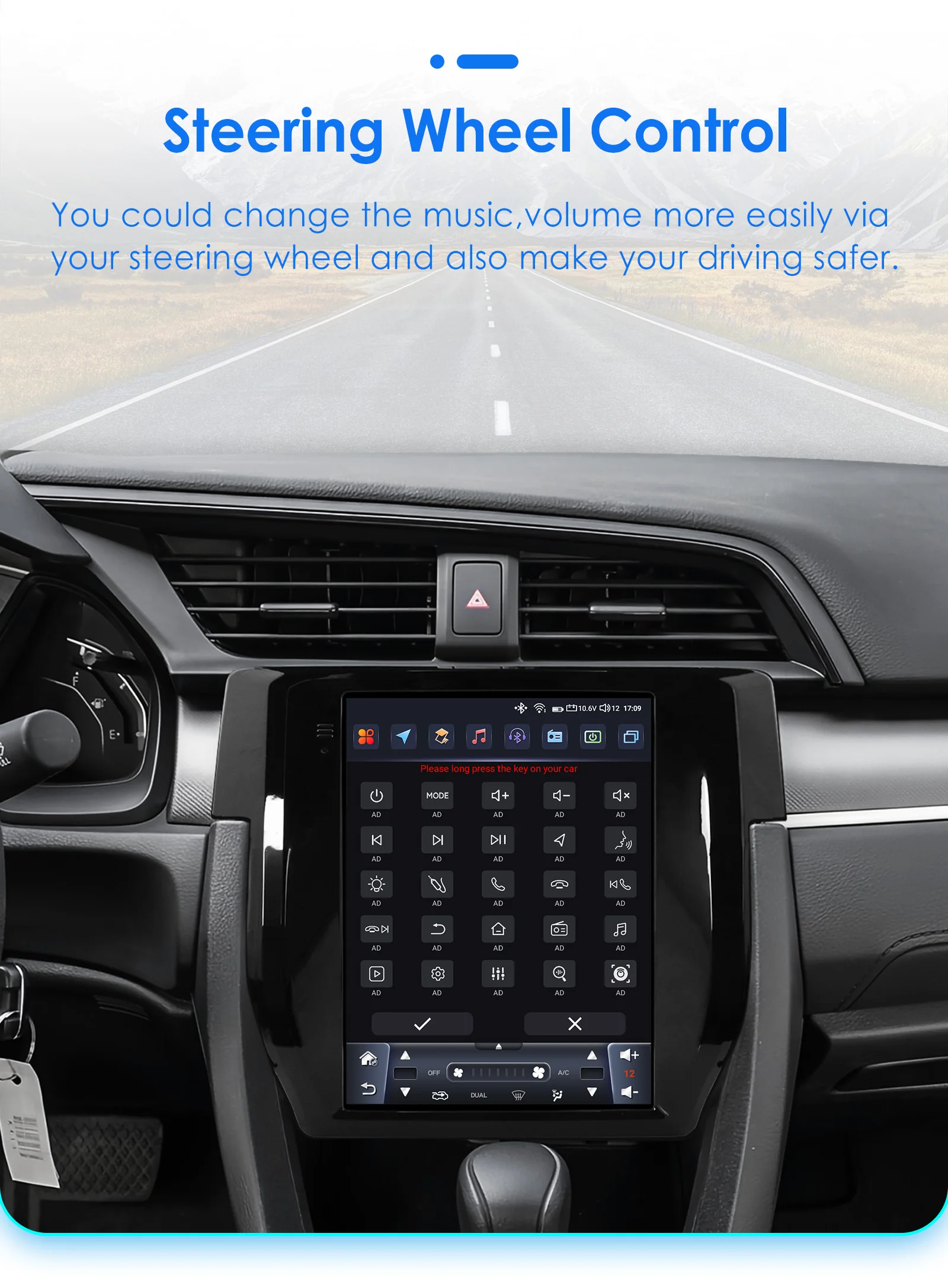 Hizpo 9.7" Car Stereo Radio for Honda Civic 2015 - 2020 Multimedia Player Navigation GPS 2 Din 4G Audio Tesla Style Carplay DSP