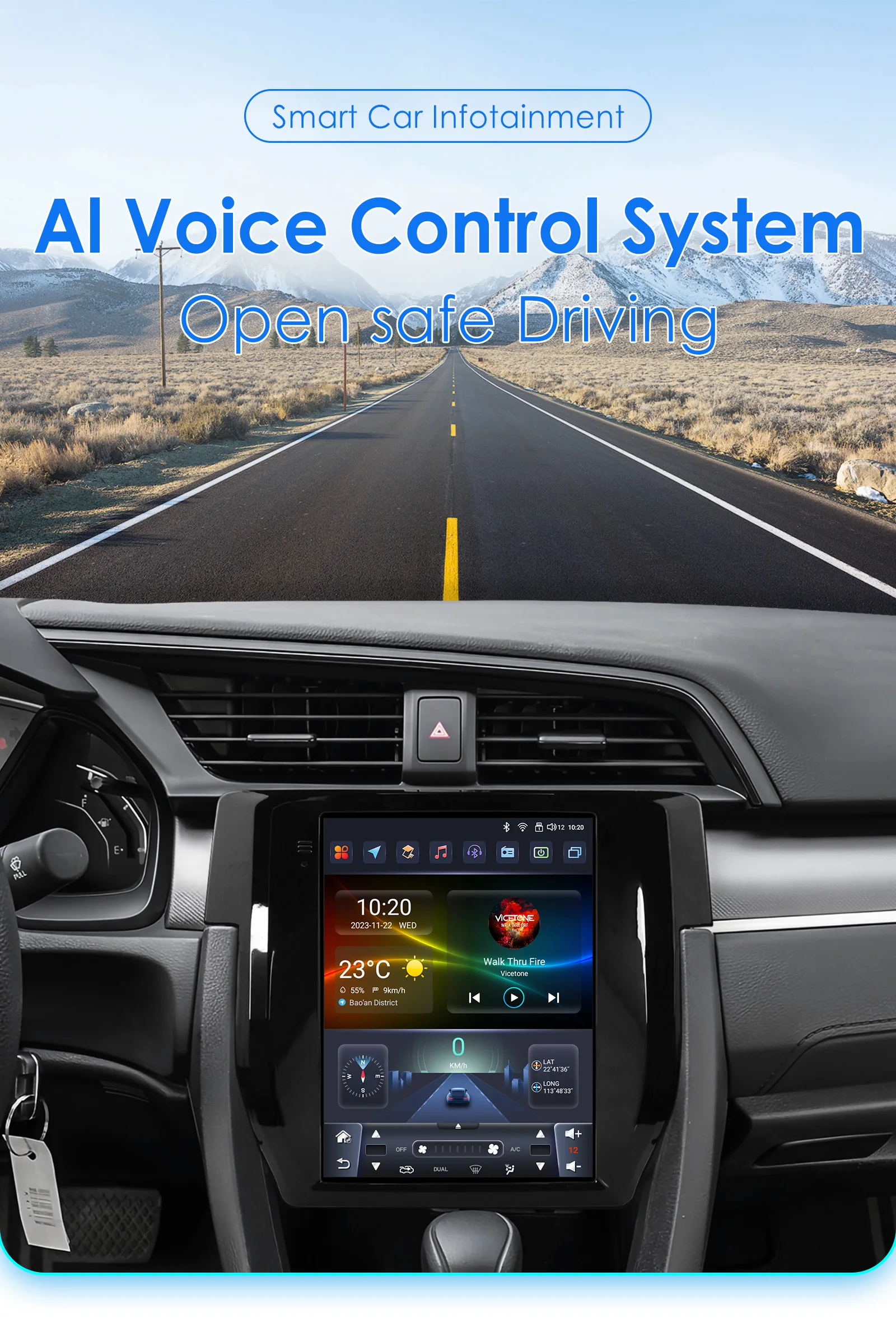 Hizpo 9.7" Car Stereo Radio for Honda Civic 2015 - 2020 Multimedia Player Navigation GPS 2 Din 4G Audio Tesla Style Carplay DSP