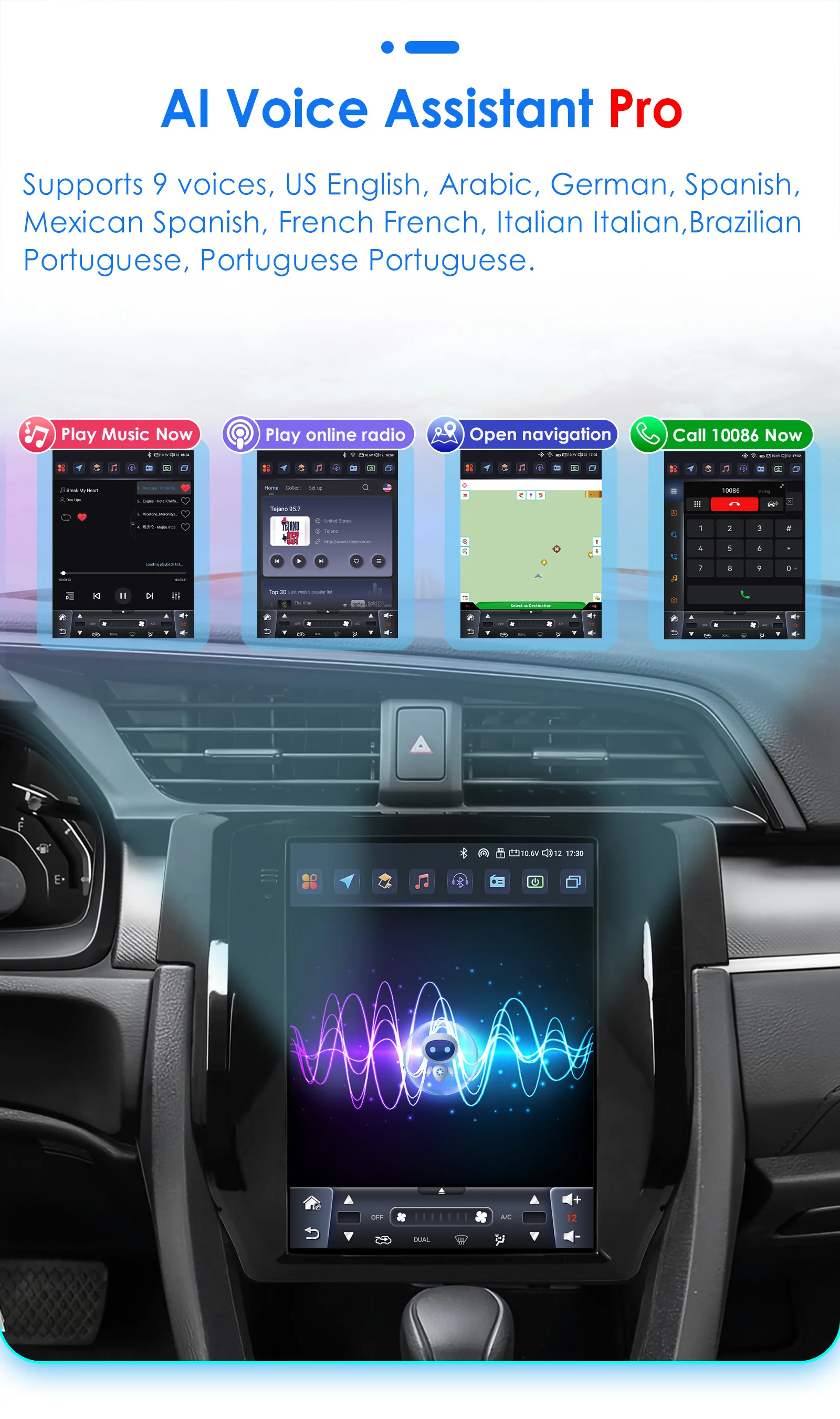 Hizpo 9.7" Car Stereo Radio for Honda Civic 2015 - 2020 Multimedia Player Navigation GPS 2 Din 4G Audio Tesla Style Carplay DSP