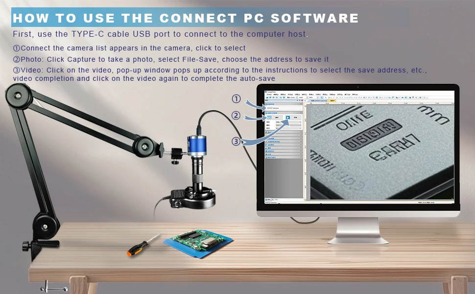 48MP 1080P Articulated Arm Microscope 4K 2K HDMI/USB/VGA/Type-C Digital Microscope Camera 1-150X Lens 5-100cm Work For Soldering