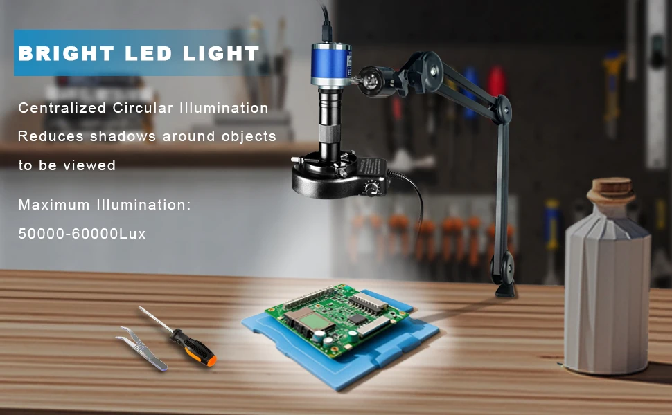 48MP 1080P Articulated Arm Microscope 4K 2K HDMI/USB/VGA/Type-C Digital Microscope Camera 1-150X Lens 5-100cm Work For Soldering