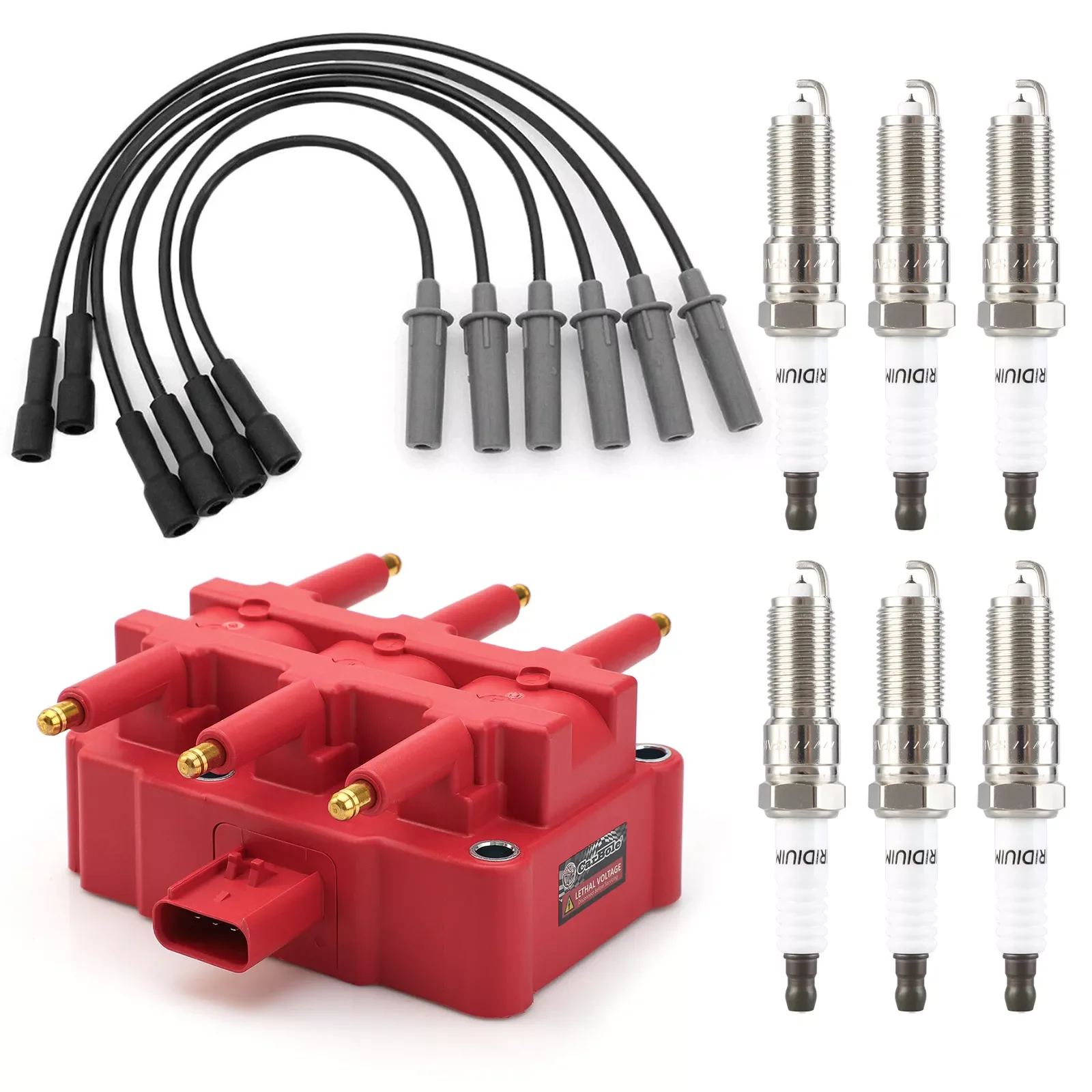 Carbole Ignition Coil & Iridium Spark Plugs & Wire Set for 2007-2011 Jeep Wrangler UF305