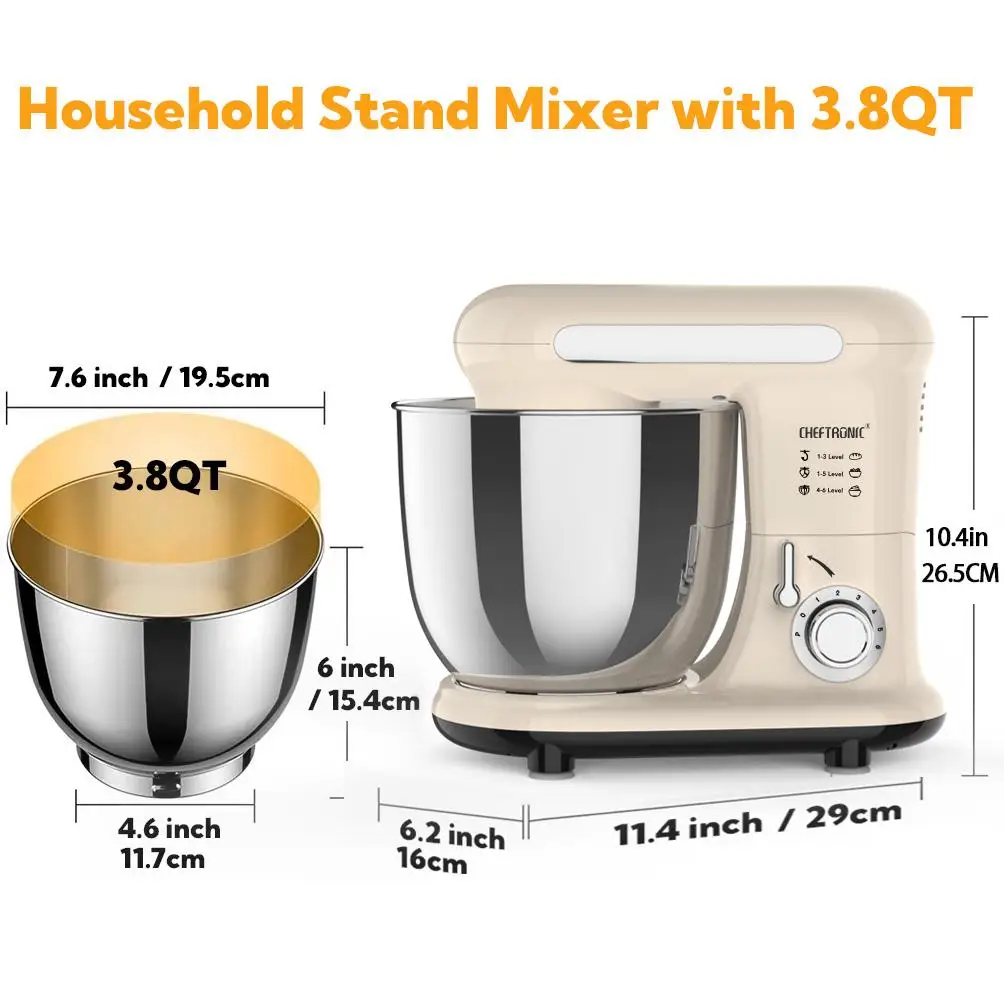 1pc Stand Mixer, Tilt-head Mixers, Kitchen Electric Dough Mixer, For Household Aids, 300W 3.8QT Stainless Steel Bowl, US Plug