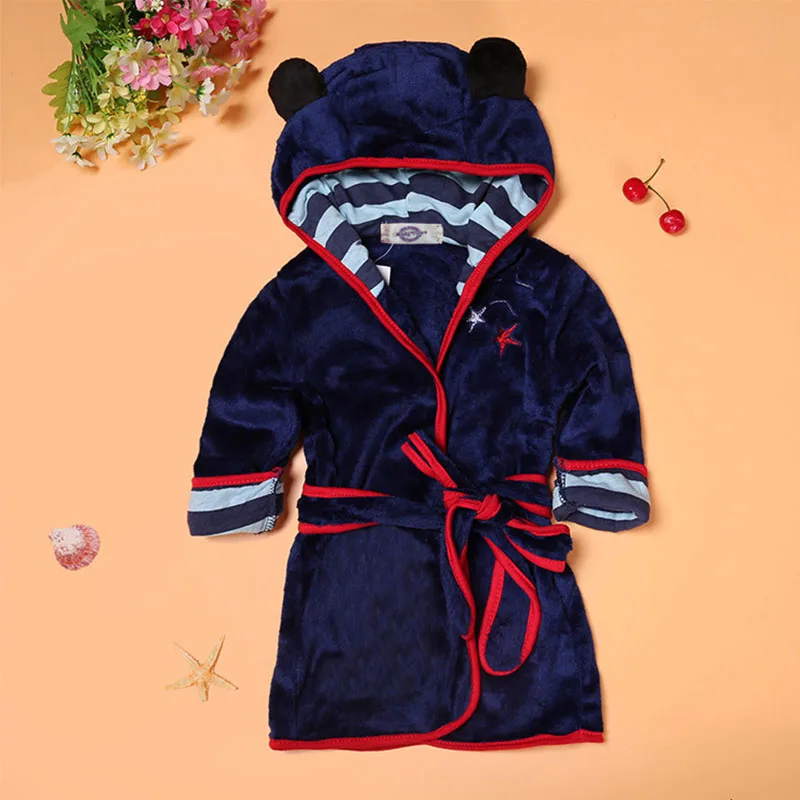 Baby Boys Robe For Girls Children's Bathrobe Cartoon Printing Soft Velvet Robe Pajamas Coral Baby Kids Warm Clothes 1-6Years Old