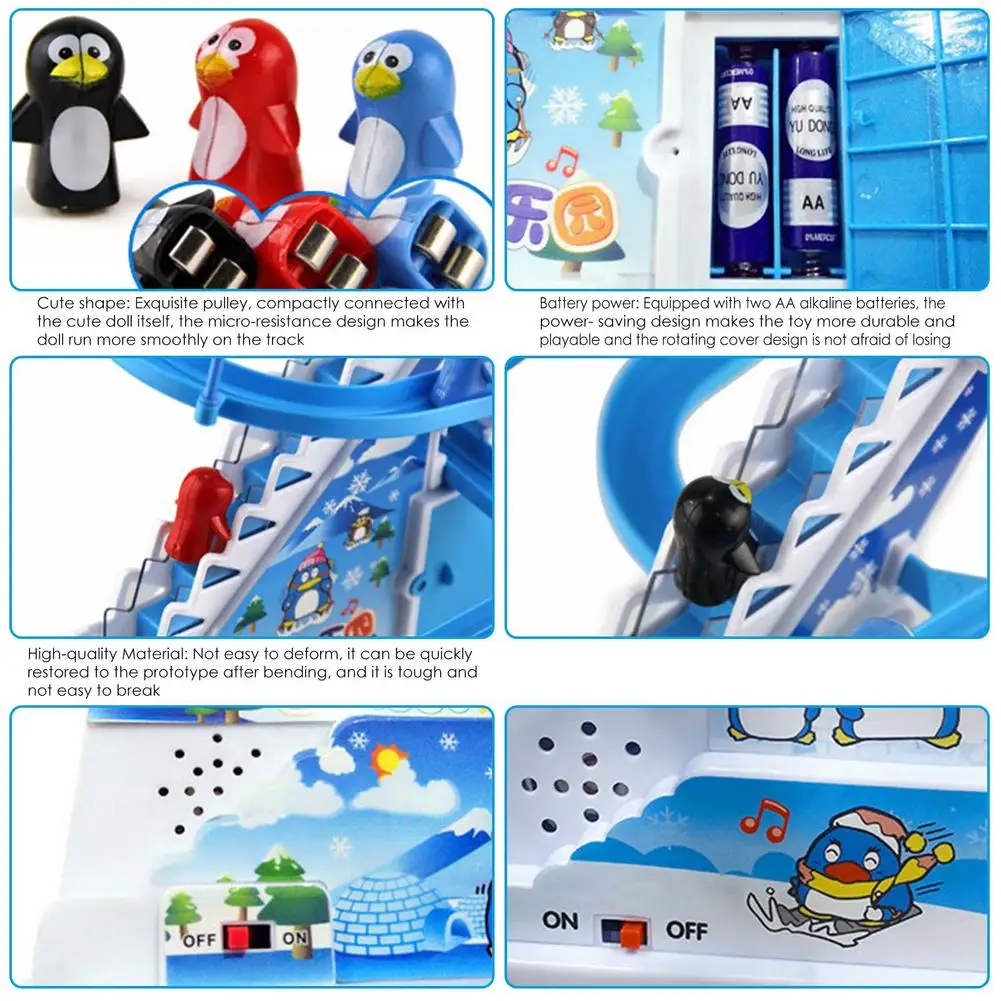 Parent-Child Interaction Puzzle Kids Toy Penguin Slide Electric Railcar With Music Fun Penguin Climbing Stairs Toys For Children