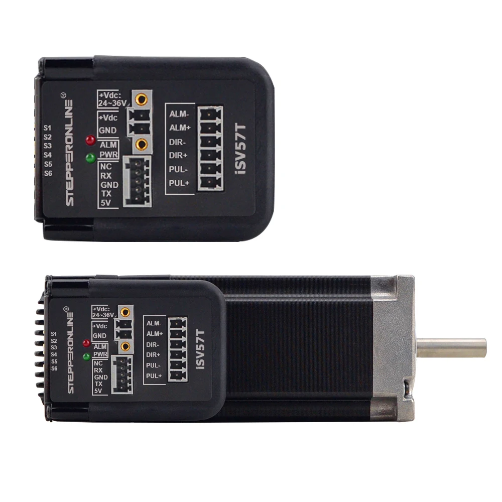 STEPPERONLINE 130W 0.45Nm Nema 23 Integrated Servo Motor with Driver 3000RPM 20-50VDC Brushless DC Servo Motor - Short Shaft