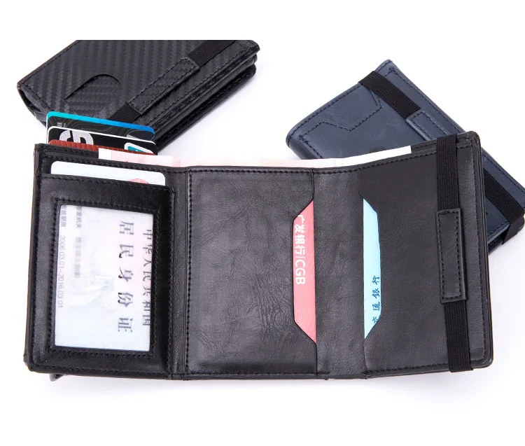 Zciti PU Leather Wallet Multifunctional Men Clutch Carbon Fiber Card Holder RFID Blocking Case Metal Box Female Bag Card Holder