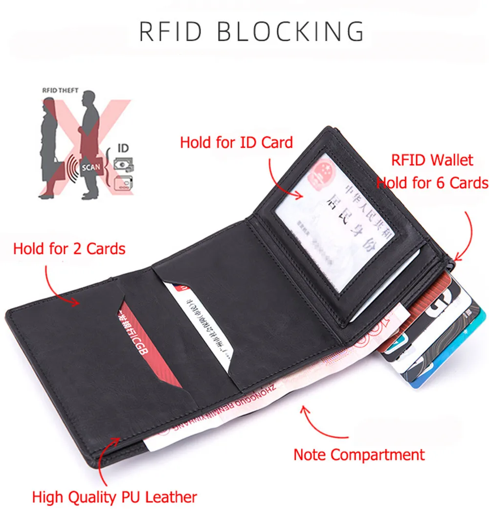 Zciti PU Leather Wallet Multifunctional Men Clutch Carbon Fiber Card Holder RFID Blocking Case Metal Box Female Bag Card Holder