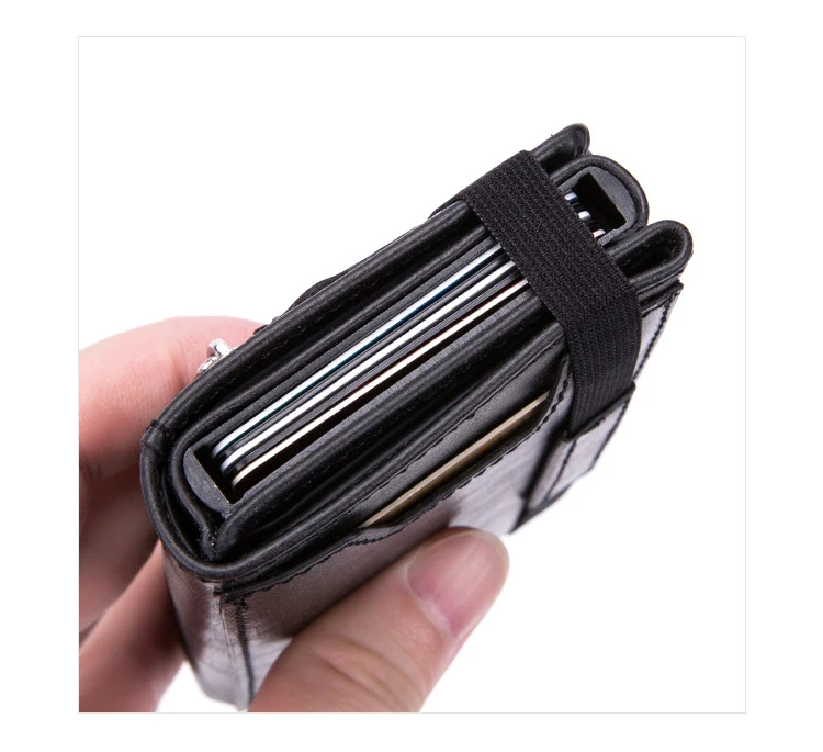 Zciti PU Leather Wallet Multifunctional Men Clutch Carbon Fiber Card Holder RFID Blocking Case Metal Box Female Bag Card Holder
