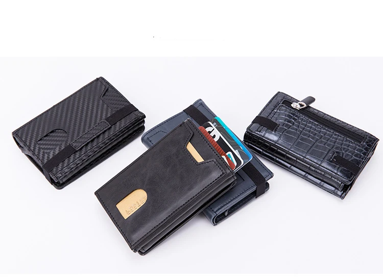 Zciti PU Leather Wallet Multifunctional Men Clutch Carbon Fiber Card Holder RFID Blocking Case Metal Box Female Bag Card Holder