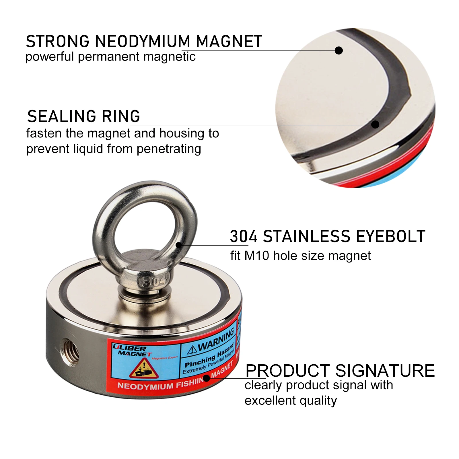 Double Sided 150KG to 500KG Round Neodymium Magnet Hook Salvage Magnet Sea Fishing Equipment Holder