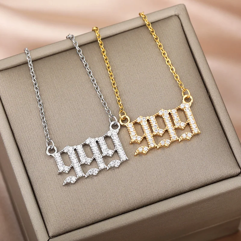 Angel Number Necklaces For Women Men 111 222 333 Stainless Steel Chain Zircon Pendant Necklaces Birthday Jewelry Gift