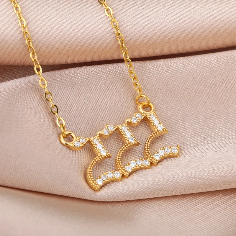 Angel Number Necklaces For Women Men 111 222 333 Stainless Steel Chain Zircon Pendant Necklaces Birthday Jewelry Gift