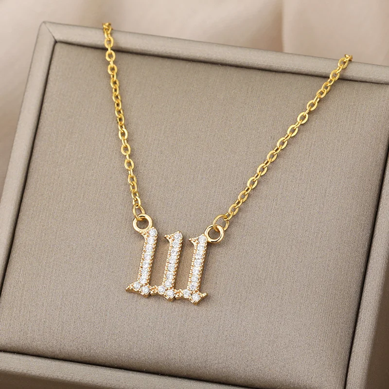 Angel Number Necklaces For Women Men 111 222 333 Stainless Steel Chain Zircon Pendant Necklaces Birthday Jewelry Gift