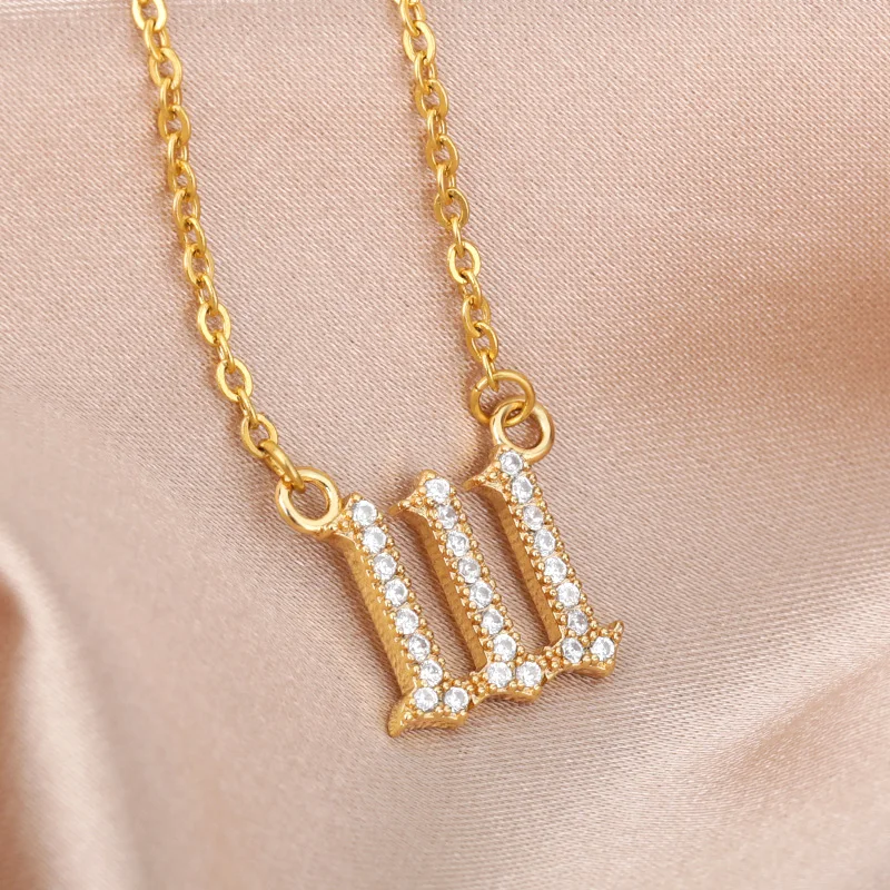 Angel Number Necklaces For Women Men 111 222 333 Stainless Steel Chain Zircon Pendant Necklaces Birthday Jewelry Gift