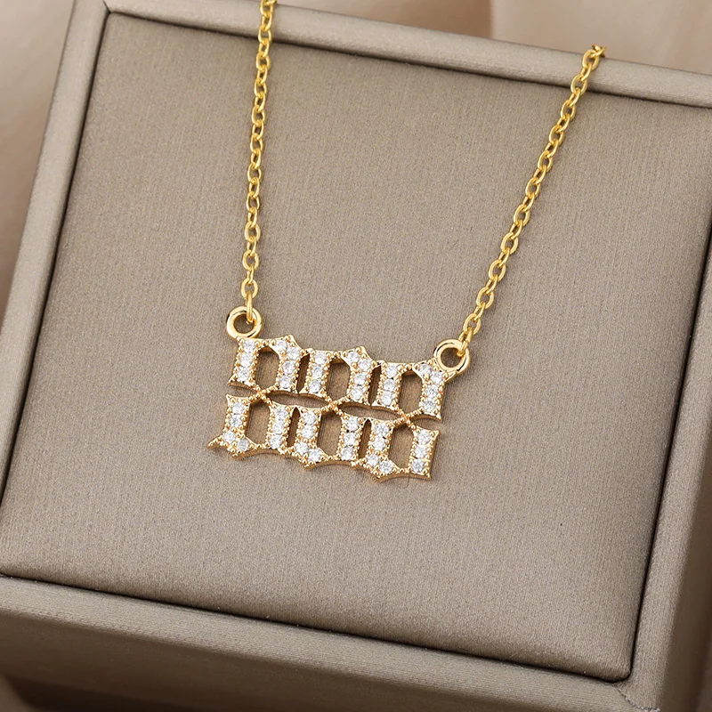 Angel Number Necklaces For Women Men 111 222 333 Stainless Steel Chain Zircon Pendant Necklaces Birthday Jewelry Gift