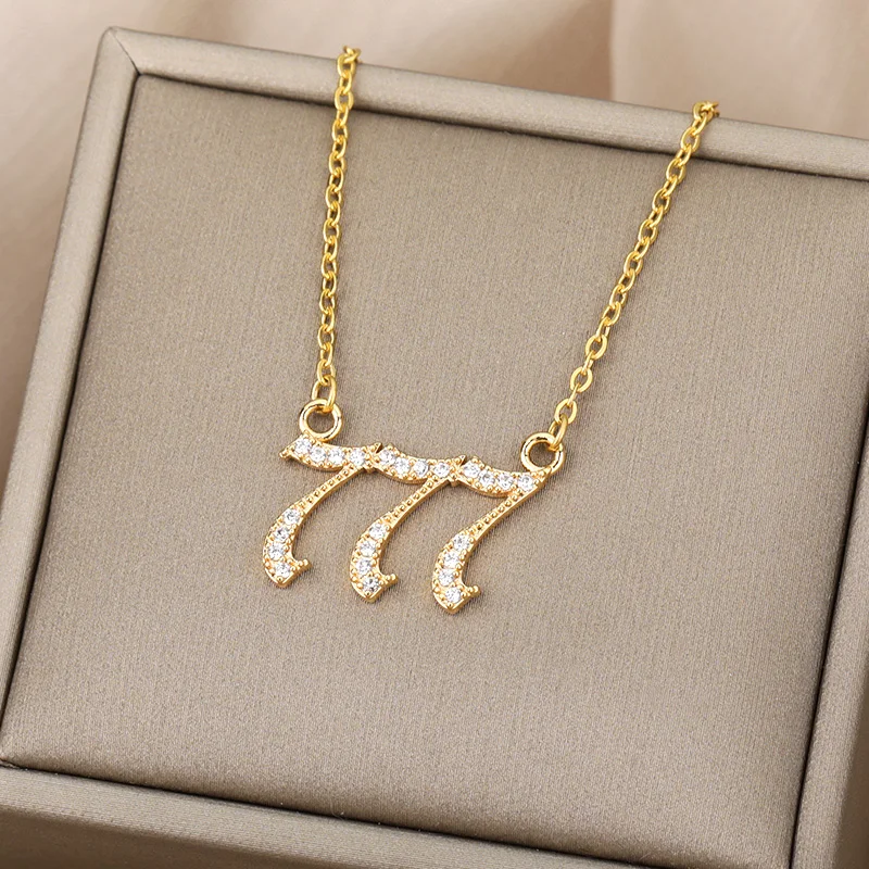 Angel Number Necklaces For Women Men 111 222 333 Stainless Steel Chain Zircon Pendant Necklaces Birthday Jewelry Gift