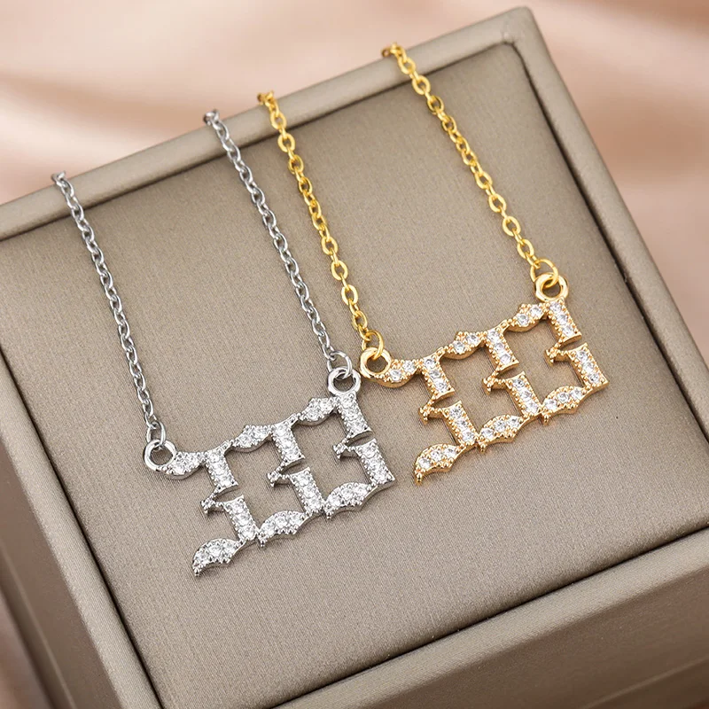 Angel Number Necklaces For Women Men 111 222 333 Stainless Steel Chain Zircon Pendant Necklaces Birthday Jewelry Gift