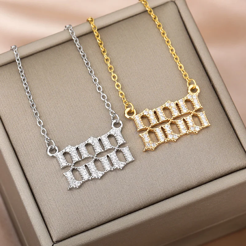 Angel Number Necklaces For Women Men 111 222 333 Stainless Steel Chain Zircon Pendant Necklaces Birthday Jewelry Gift
