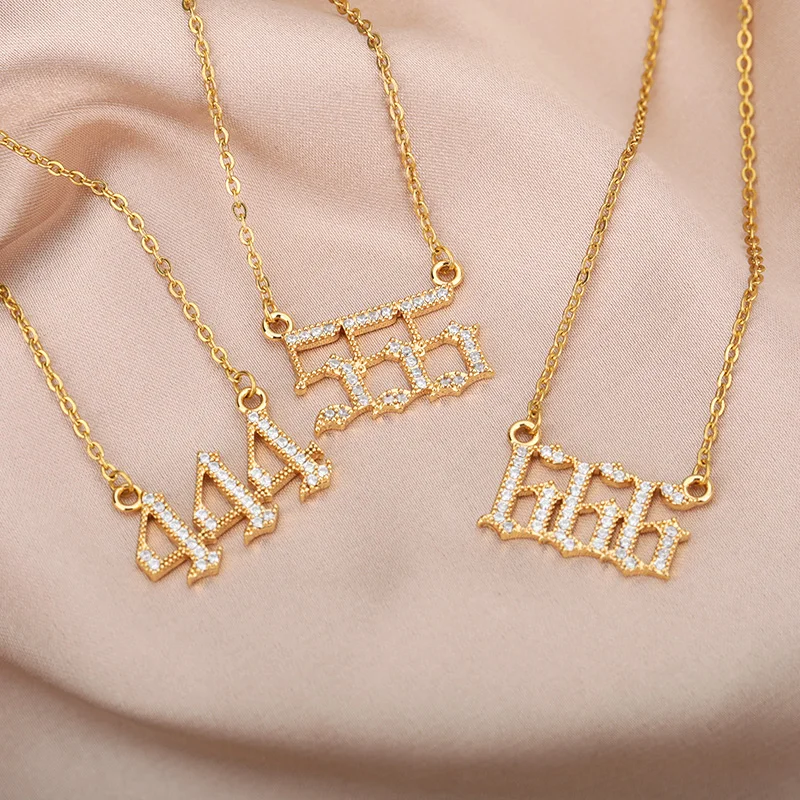Angel Number Necklaces For Women Men 111 222 333 Stainless Steel Chain Zircon Pendant Necklaces Birthday Jewelry Gift