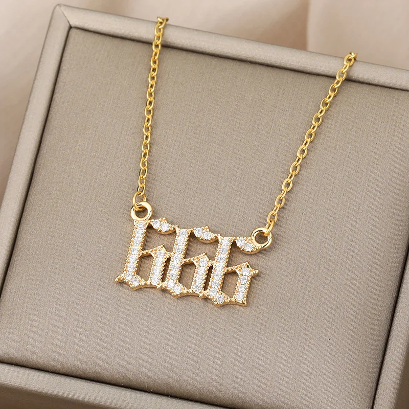 Angel Number Necklaces For Women Men 111 222 333 Stainless Steel Chain Zircon Pendant Necklaces Birthday Jewelry Gift