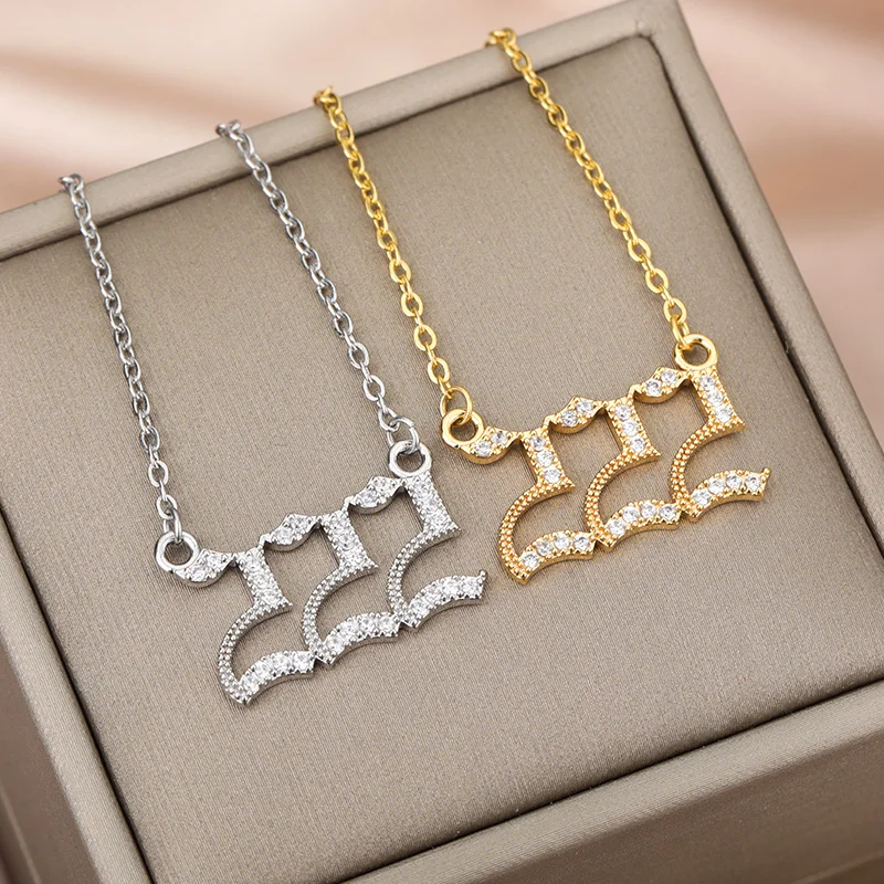 Angel Number Necklaces For Women Men 111 222 333 Stainless Steel Chain Zircon Pendant Necklaces Birthday Jewelry Gift