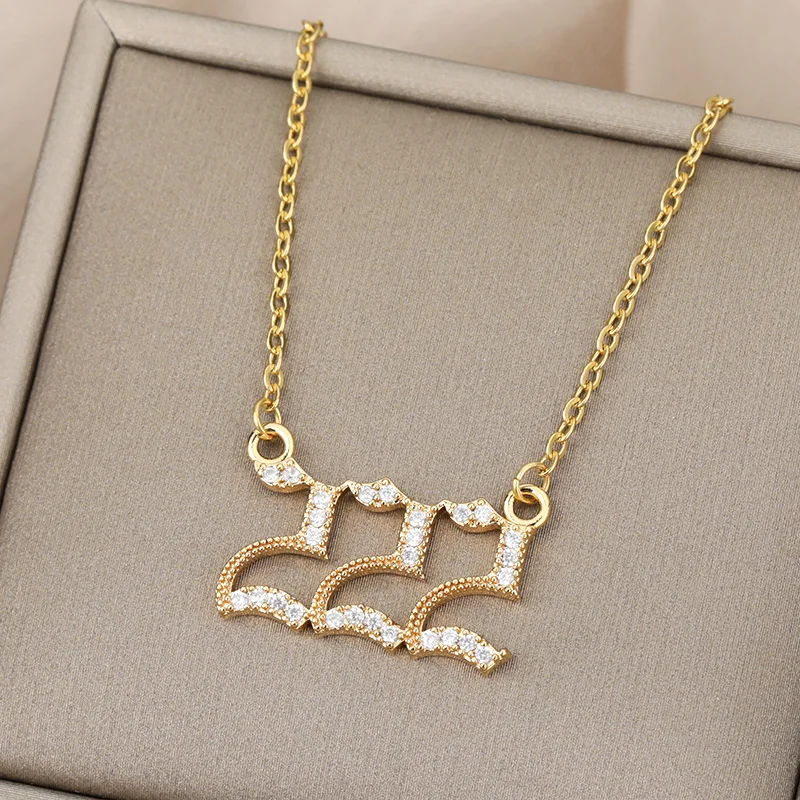 Angel Number Necklaces For Women Men 111 222 333 Stainless Steel Chain Zircon Pendant Necklaces Birthday Jewelry Gift